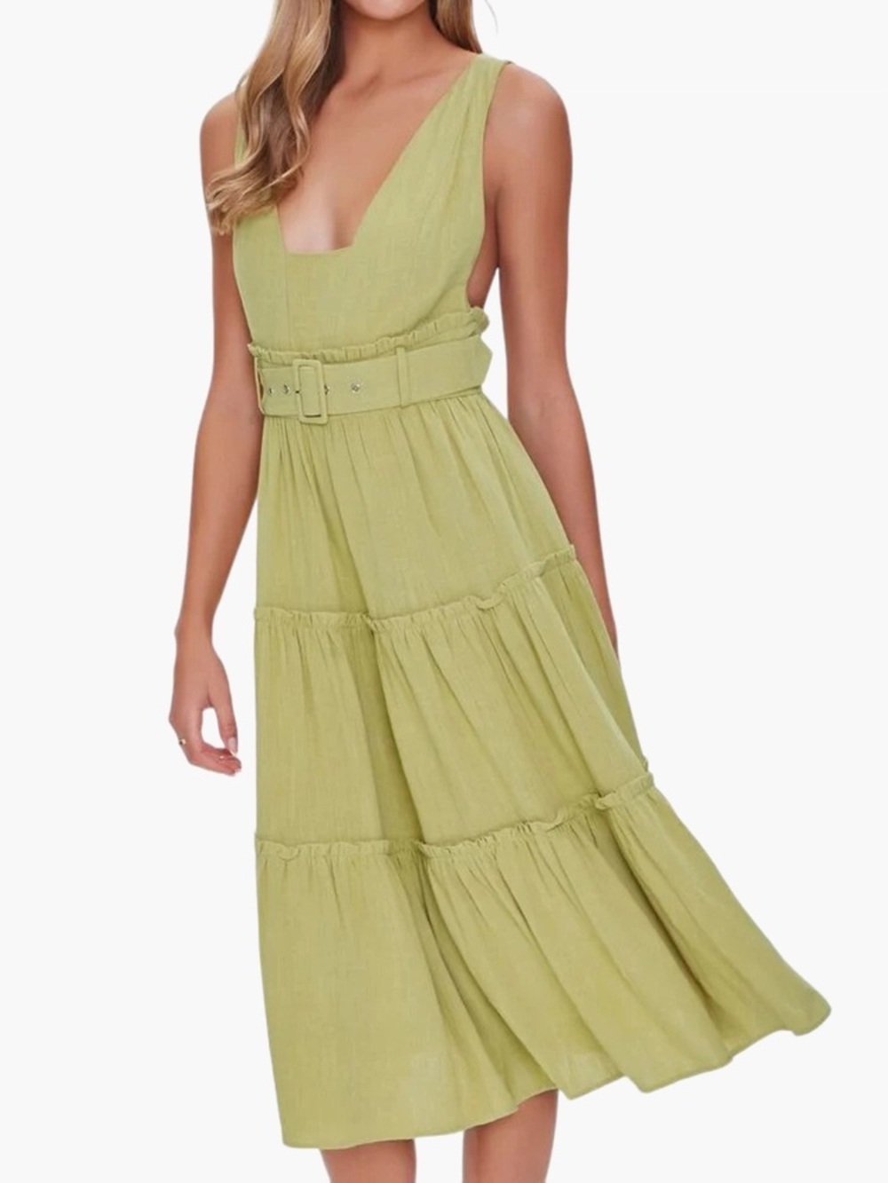 Forever 21 Tiered Sleeveless Summer Dress in Olive Green